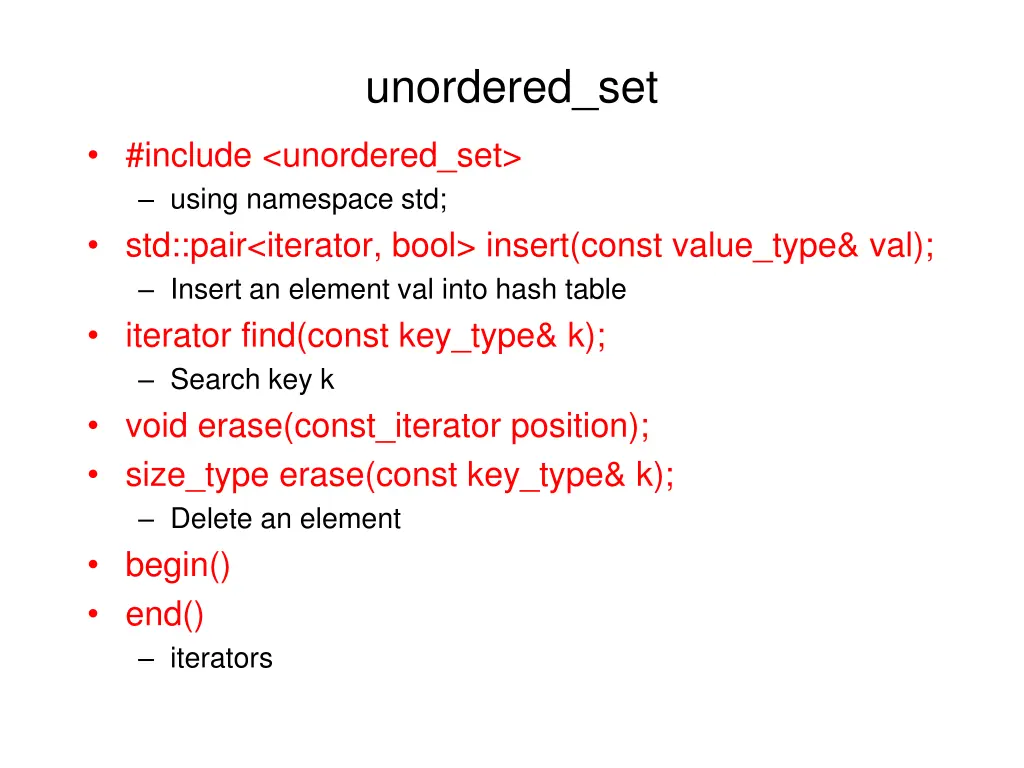 unordered set