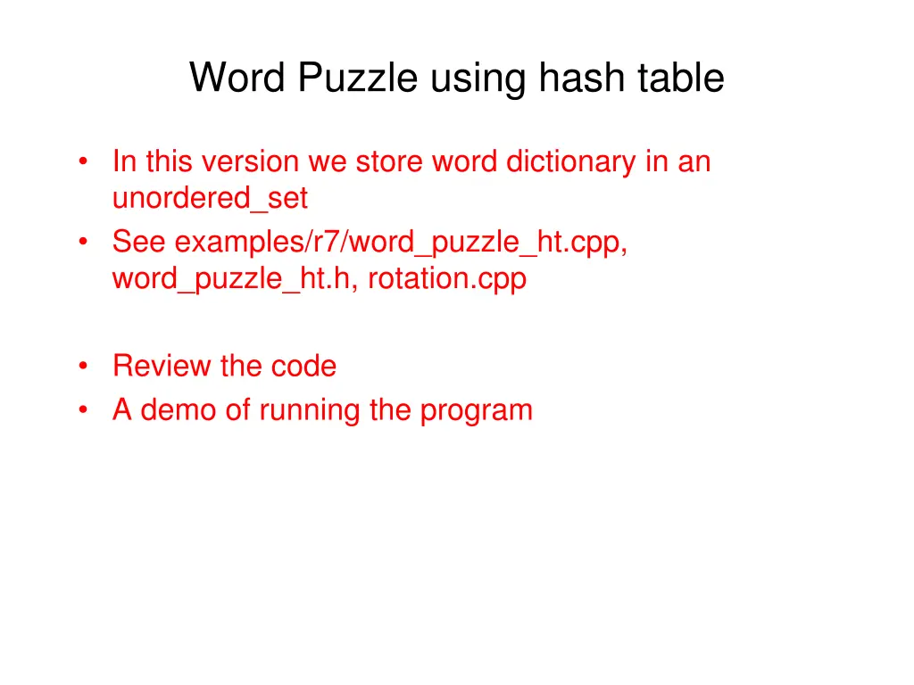 word puzzle using hash table