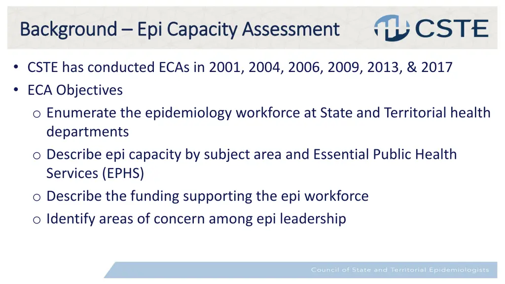 background background epi capacity assessment