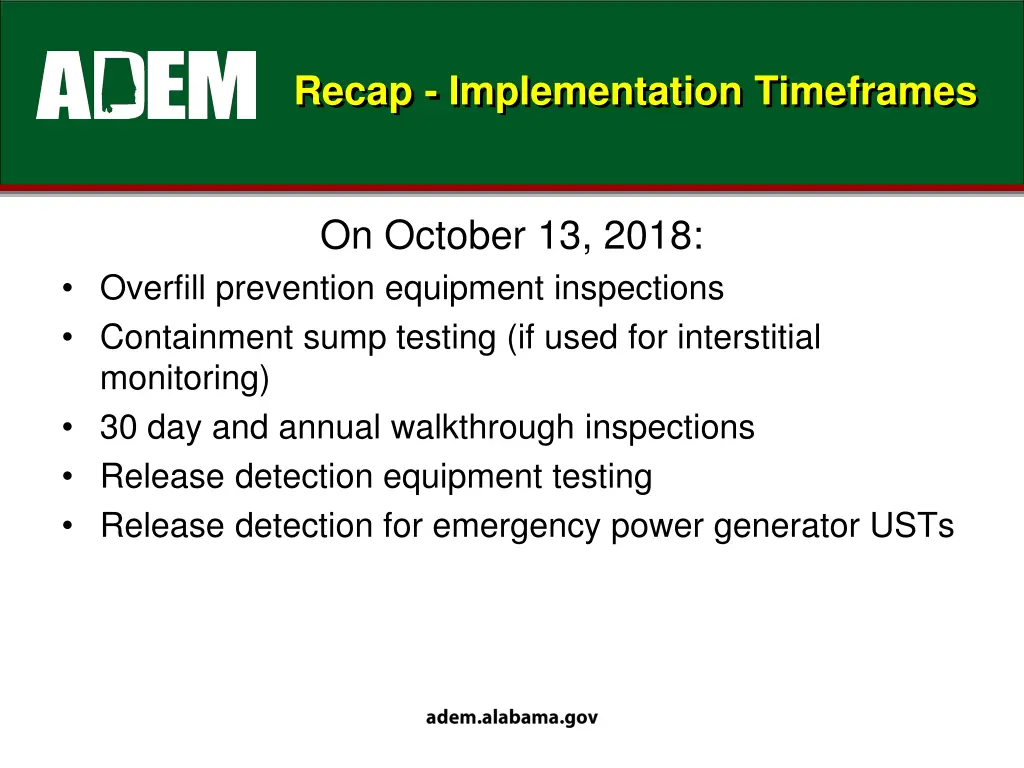 recap implementation timeframes 1