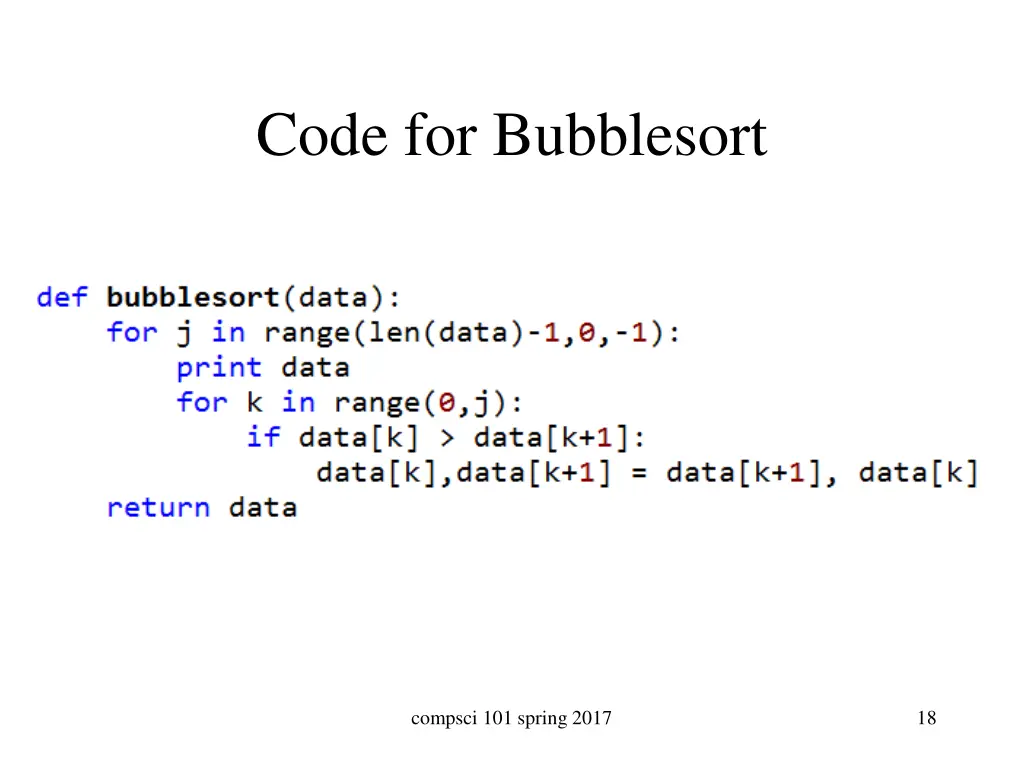 code for bubblesort