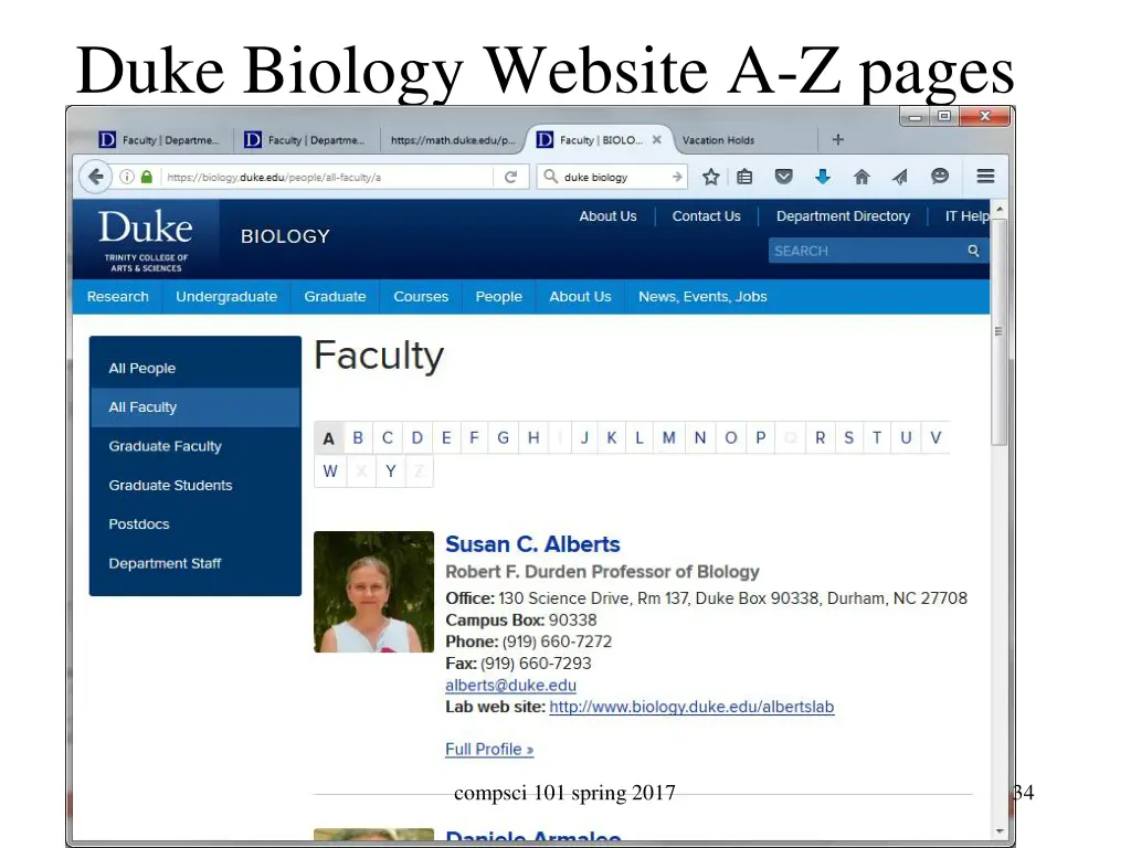 duke biology website a z pages