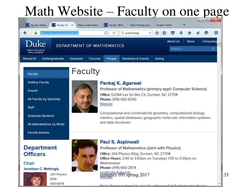 math website faculty on one page