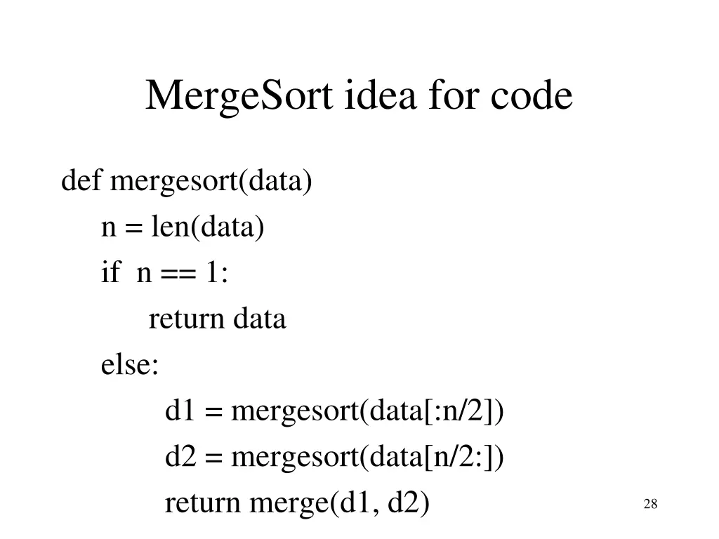 mergesort idea for code