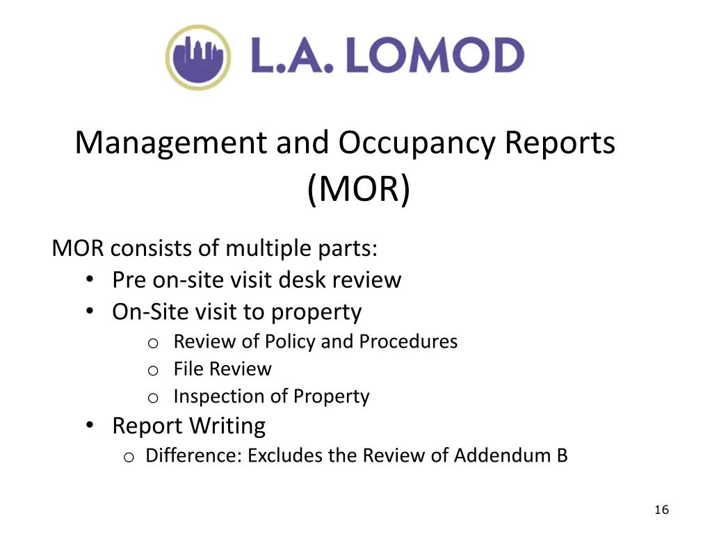 management and occupancy reports mor 1