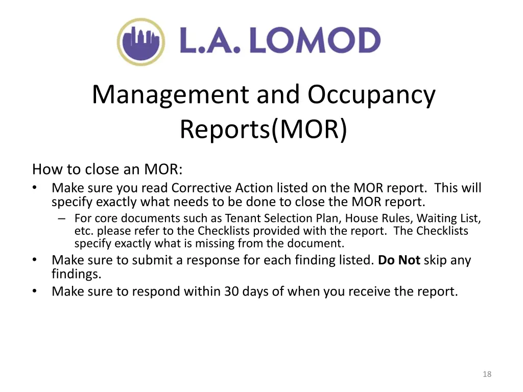 management and occupancy reports mor 3