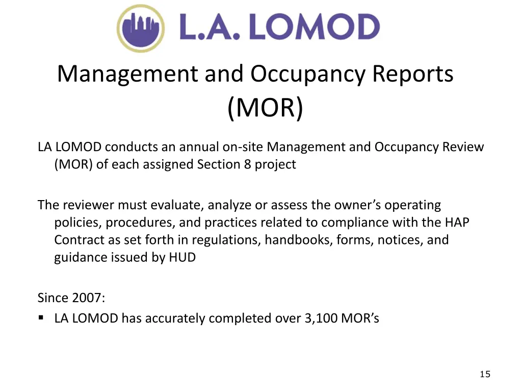 management and occupancy reports mor