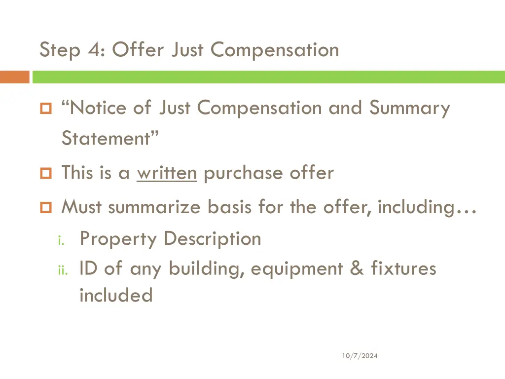 step 4 offer just compensation