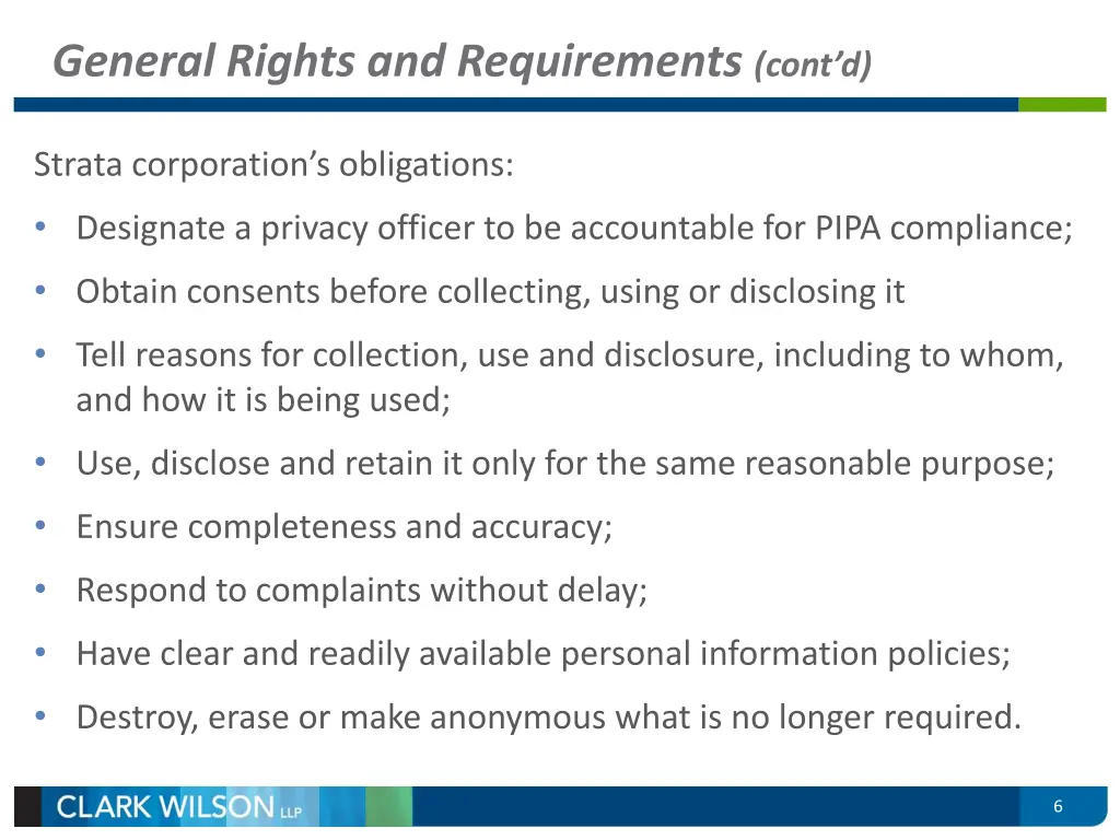 general rights and requirements cont d