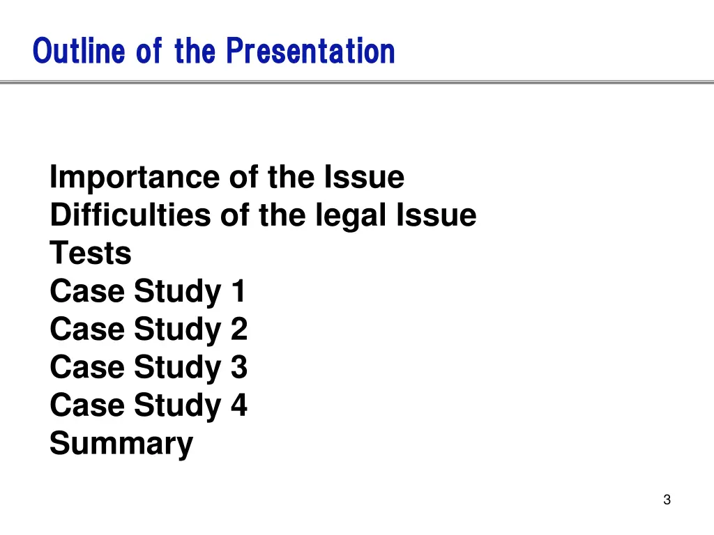 outline of the presentation outline