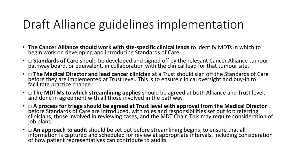 draft alliance guidelines implementation