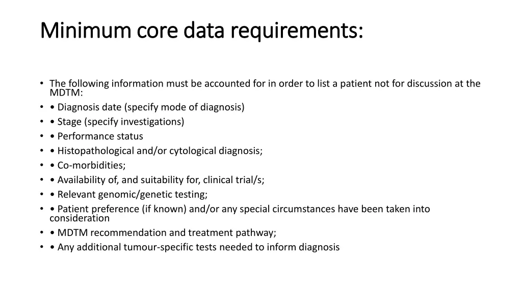 minimum core data requirements minimum core data