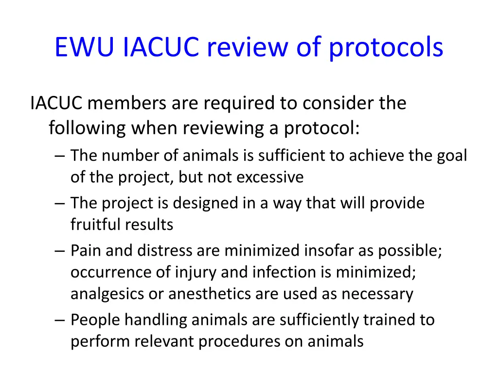 ewu iacuc review of protocols