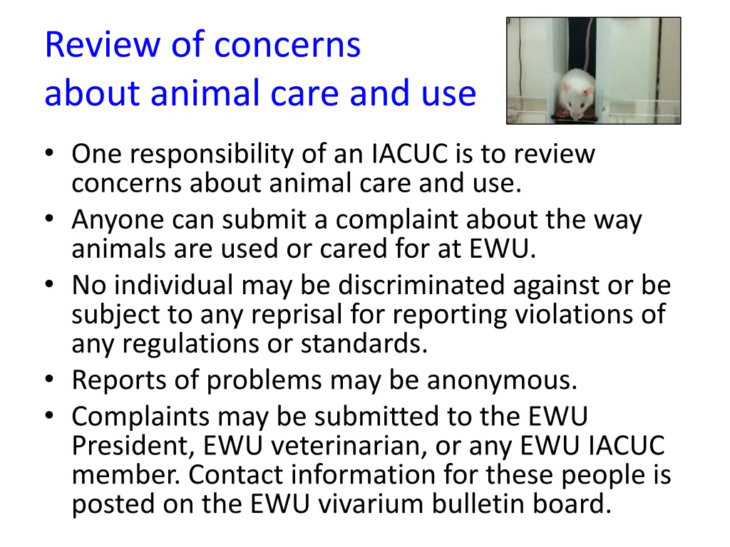 review of concerns about animal care and use