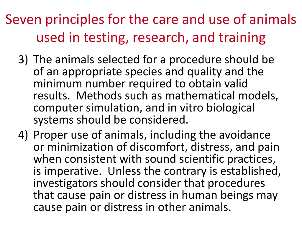 seven principles for the care and use of animals 2