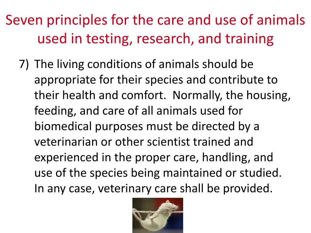 seven principles for the care and use of animals 4