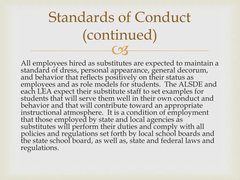 standards of conduct continued