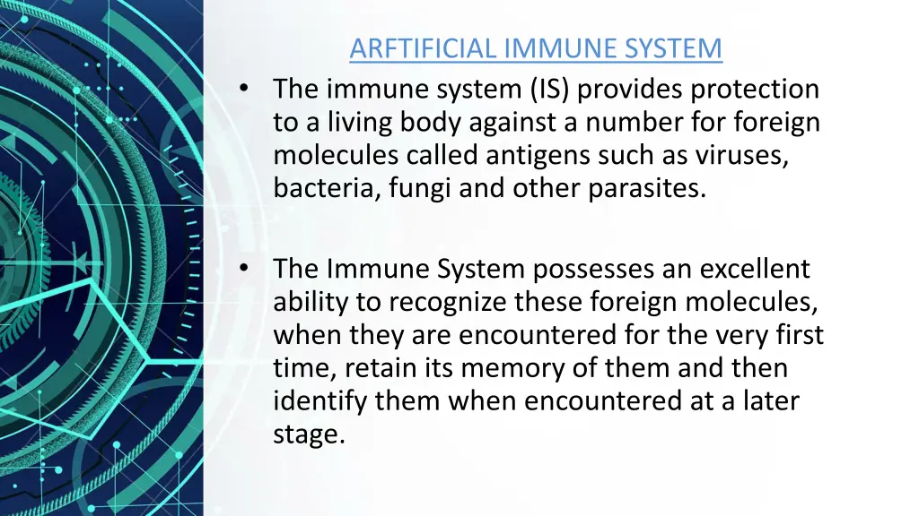 arftificial immune system the immune system