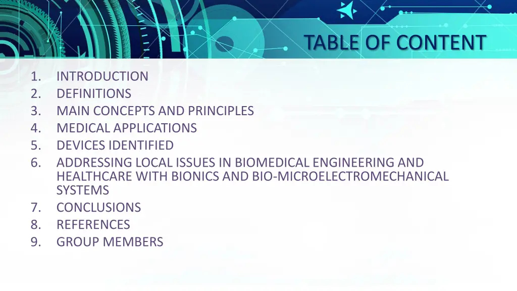 table of content