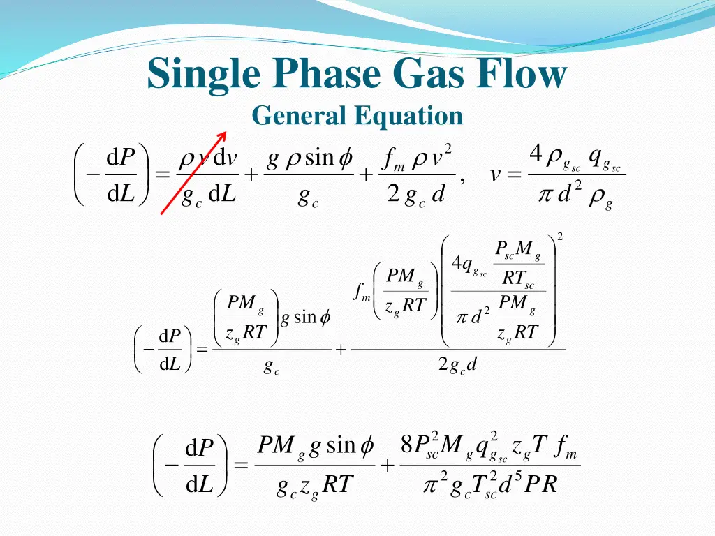 single phase gas flow general equation g l g d