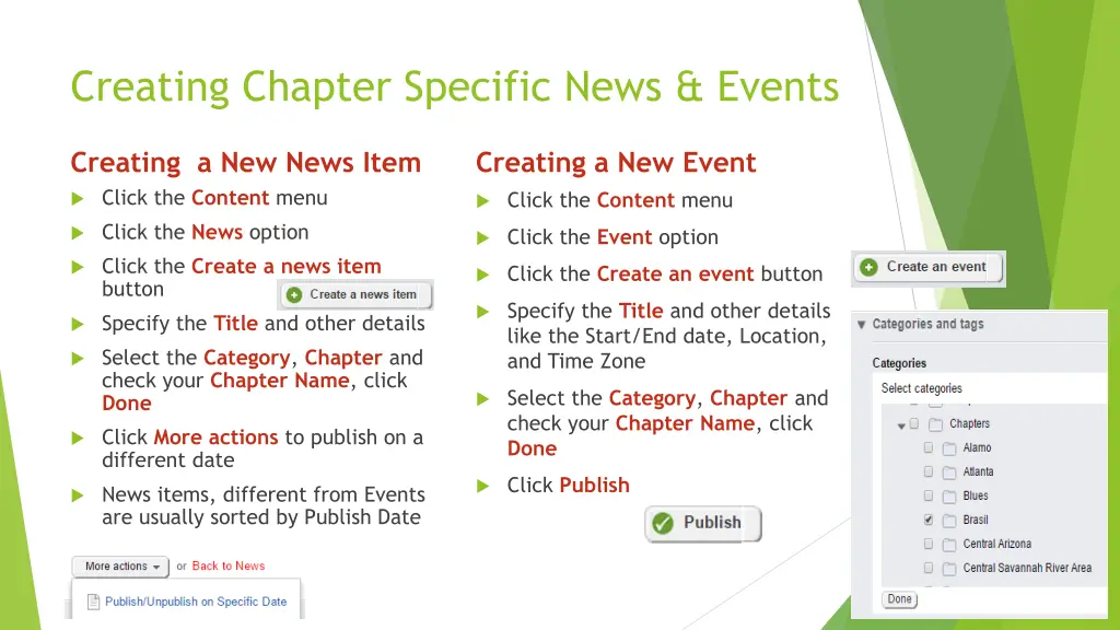 creating chapter specific news events