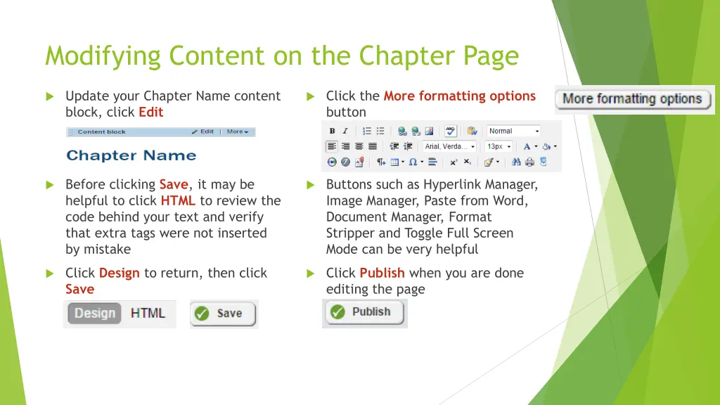 modifying content on the chapter page