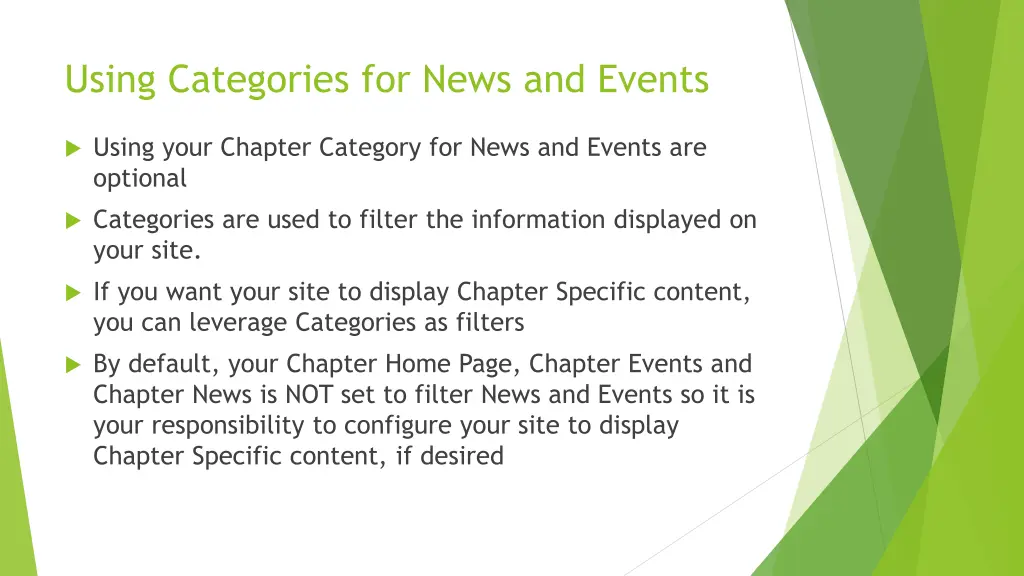 using categories for news and events