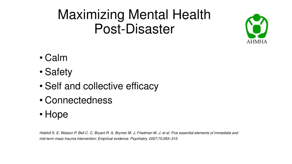 maximizing mental health post disaster