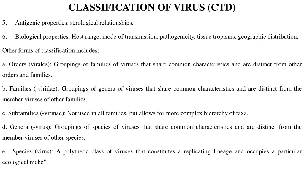 classification of virus ctd