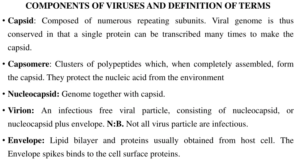 components of viruses and definition of terms