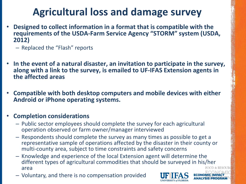 agricultural loss and damage survey