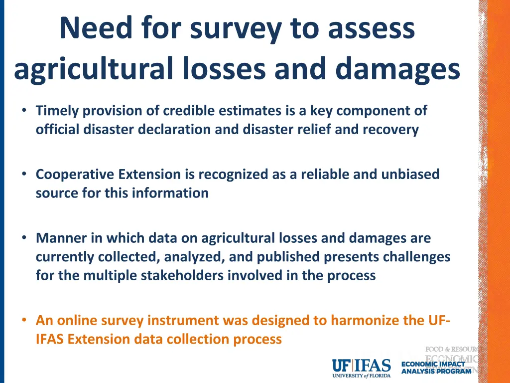 need for survey to assess agricultural losses