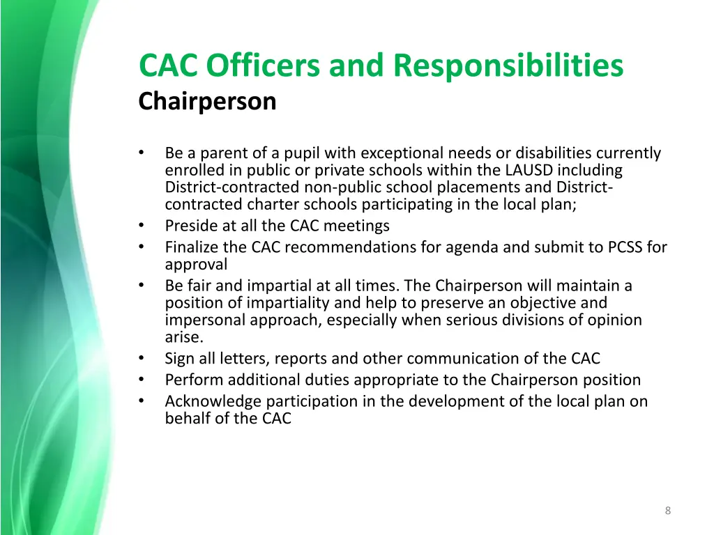 cac officers and responsibilities chairperson