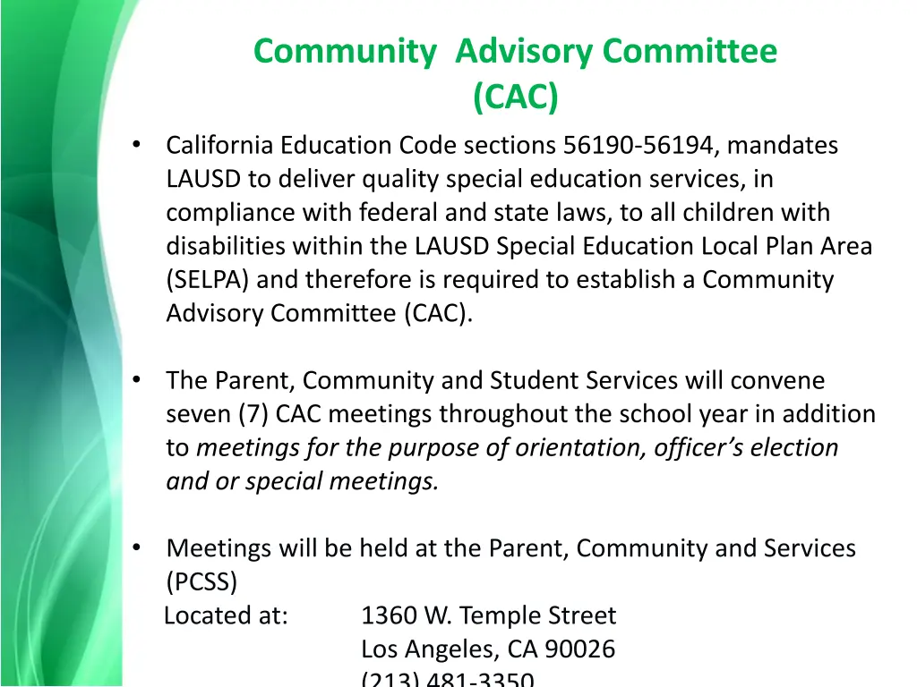 community advisory committee cac california