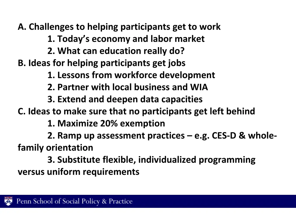 a challenges to helping participants get to work