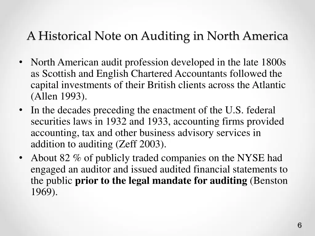 a historical note on auditing in north america