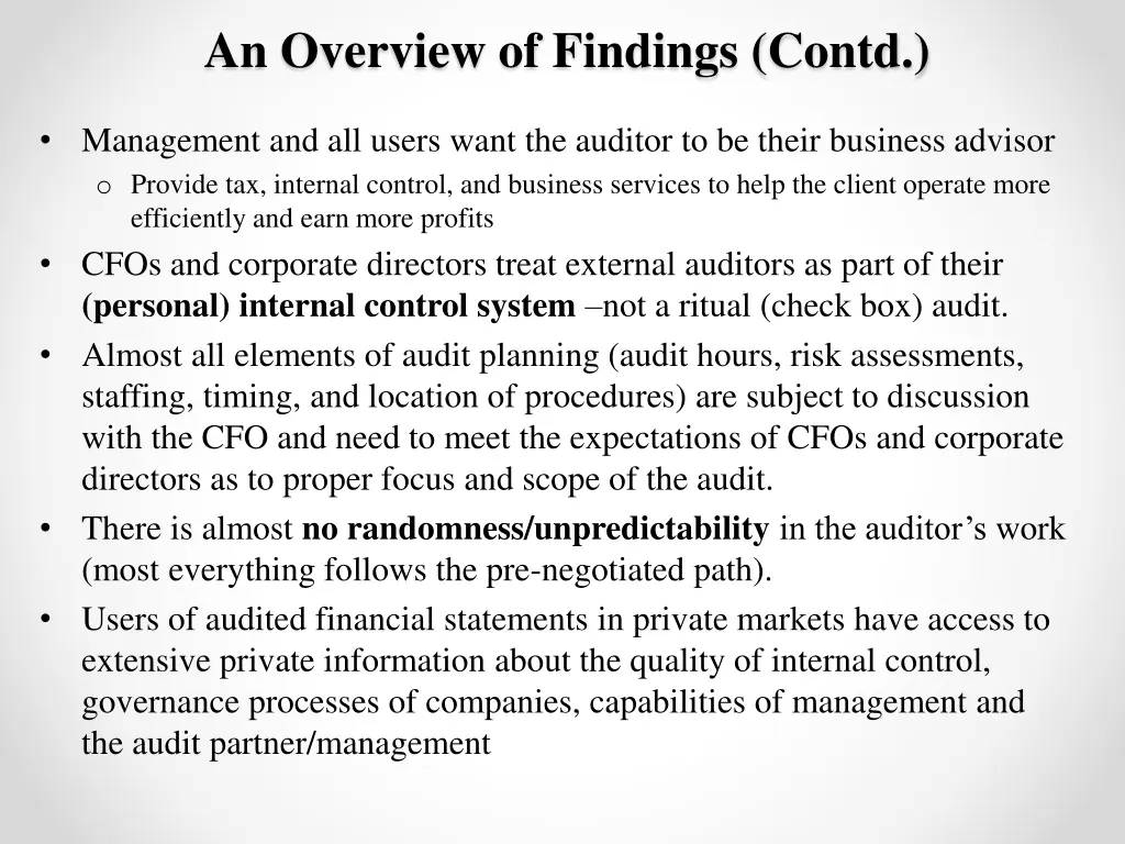 an overview of findings contd