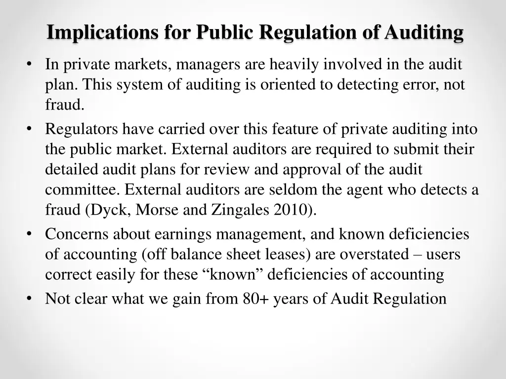 implications for public regulation of auditing 1