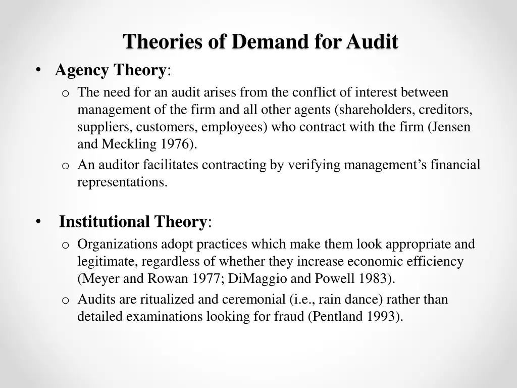 theories of demand for audit agency theory