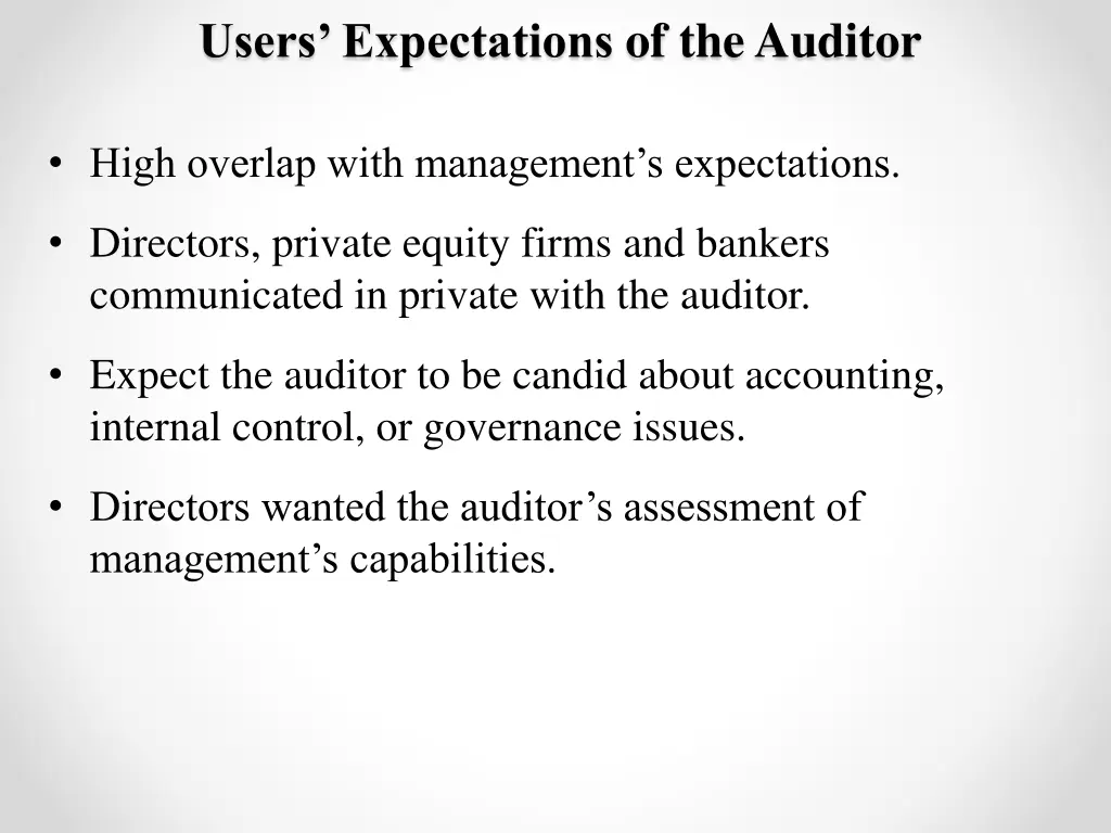 users expectations of the auditor