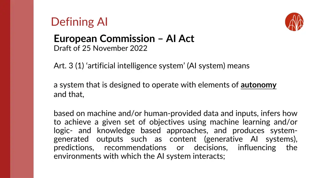 defining ai european commission ai act draft