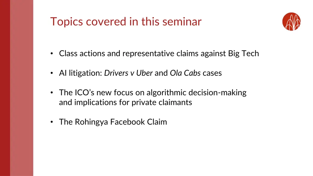 topics covered in this seminar