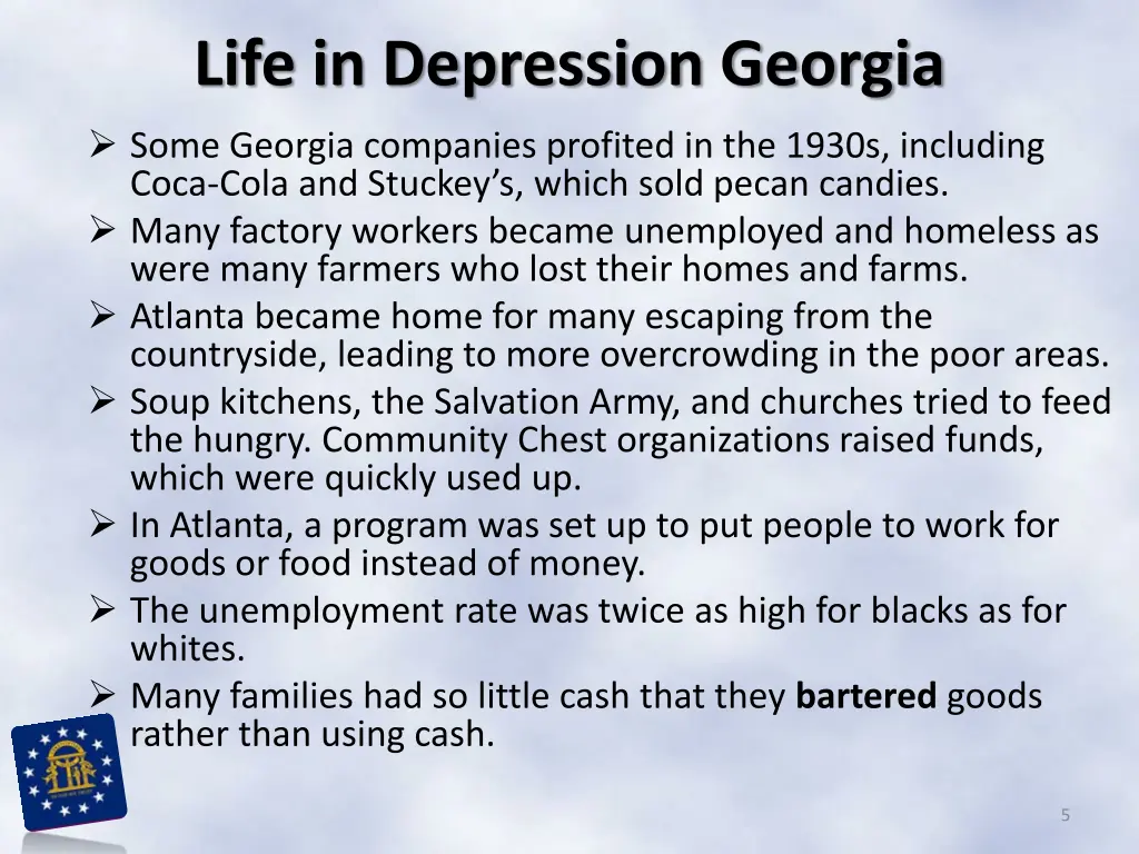 life in depression georgia some georgia companies