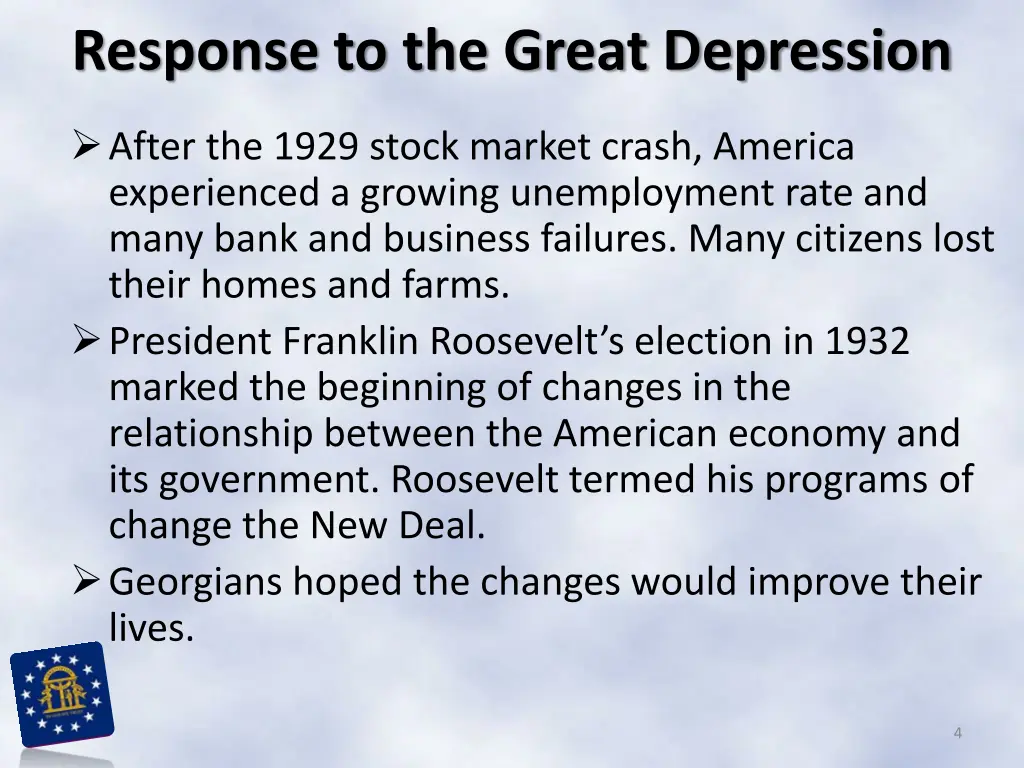 response to the great depression