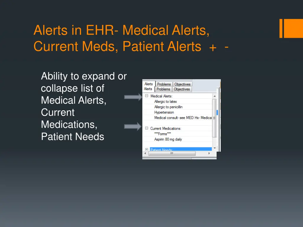 alerts in ehr medical alerts current meds patient