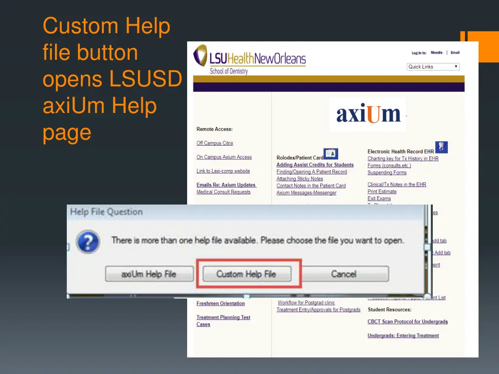 custom help file button opens lsusd axium help