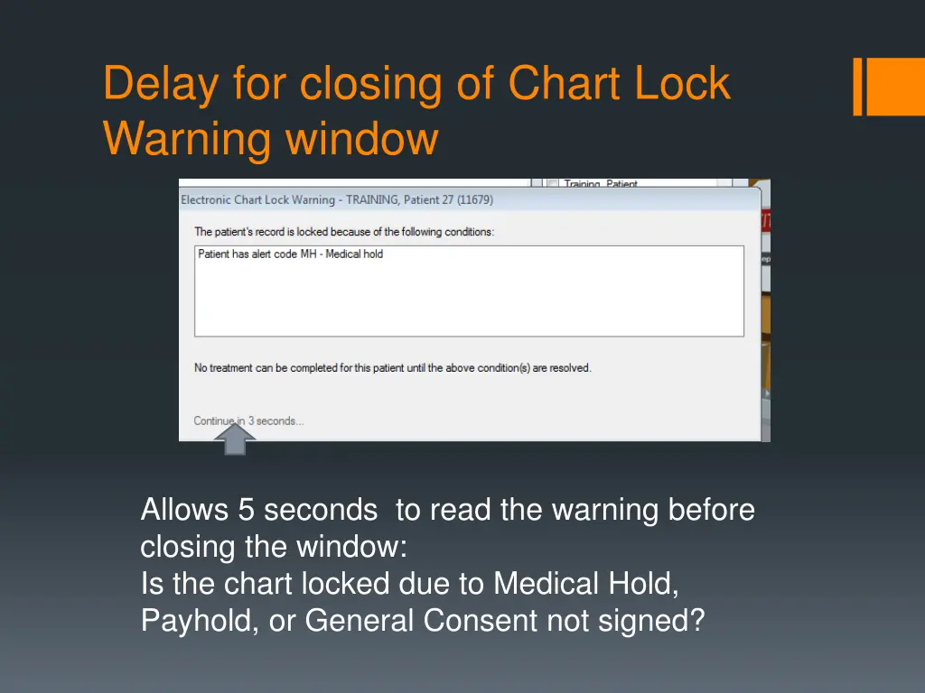 delay for closing of chart lock warning window