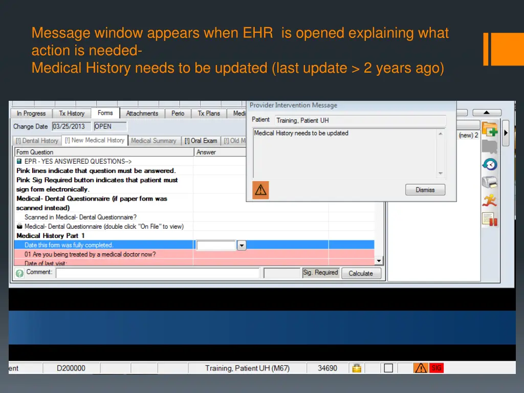 message window appears when ehr is opened