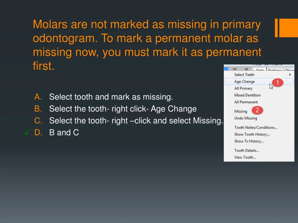 molars are not marked as missing in primary