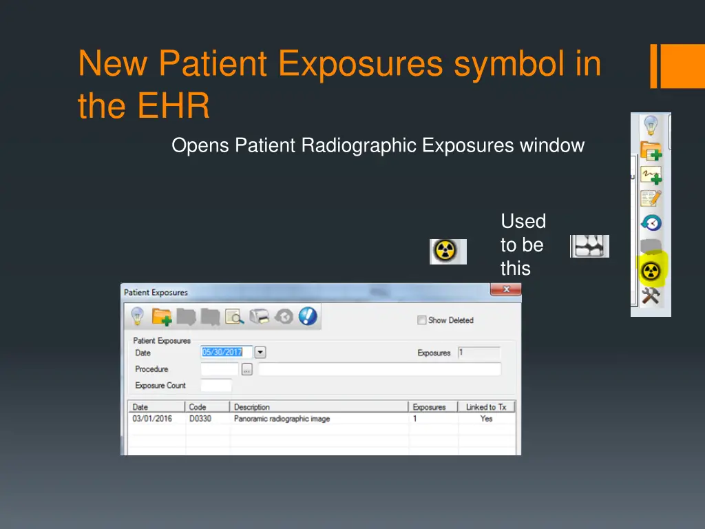 new patient exposures symbol in the ehr opens